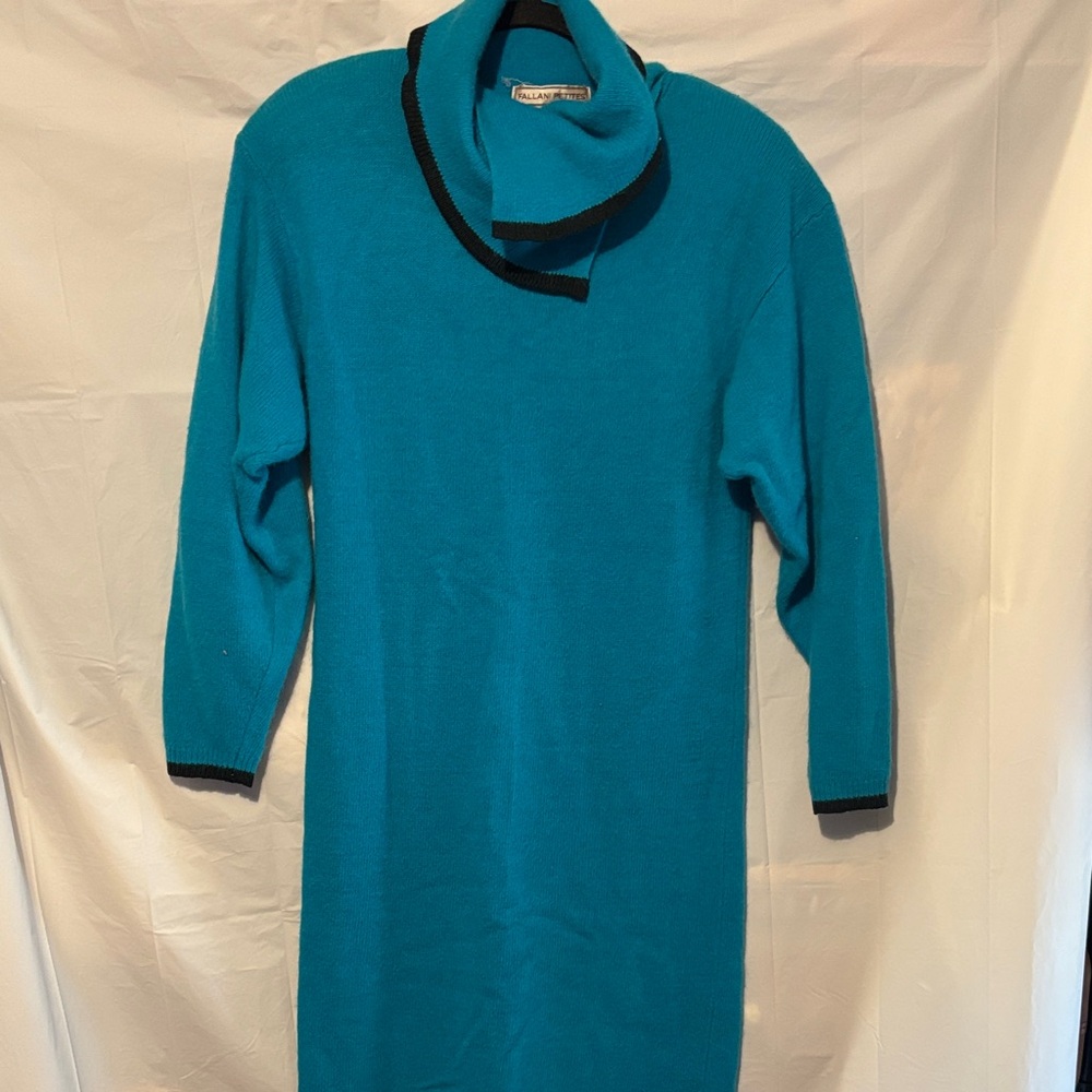 Vintage Teal Wool and Angora Midi Dress